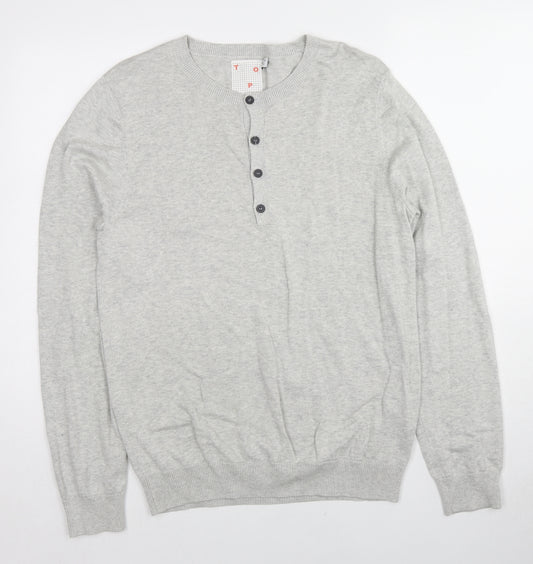 Topman Mens Grey Round Neck Cotton Pullover Jumper Size M Long Sleeve