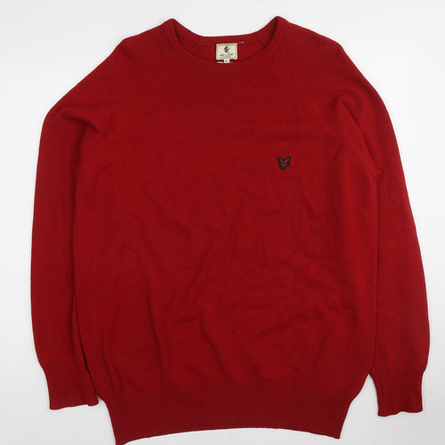 Lyle & Scott Mens Red Round Neck Wool Pullover Jumper Size XL Long Sleeve