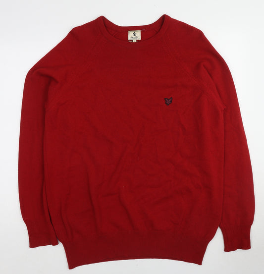 Lyle & Scott Mens Red Round Neck Wool Pullover Jumper Size XL Long Sleeve