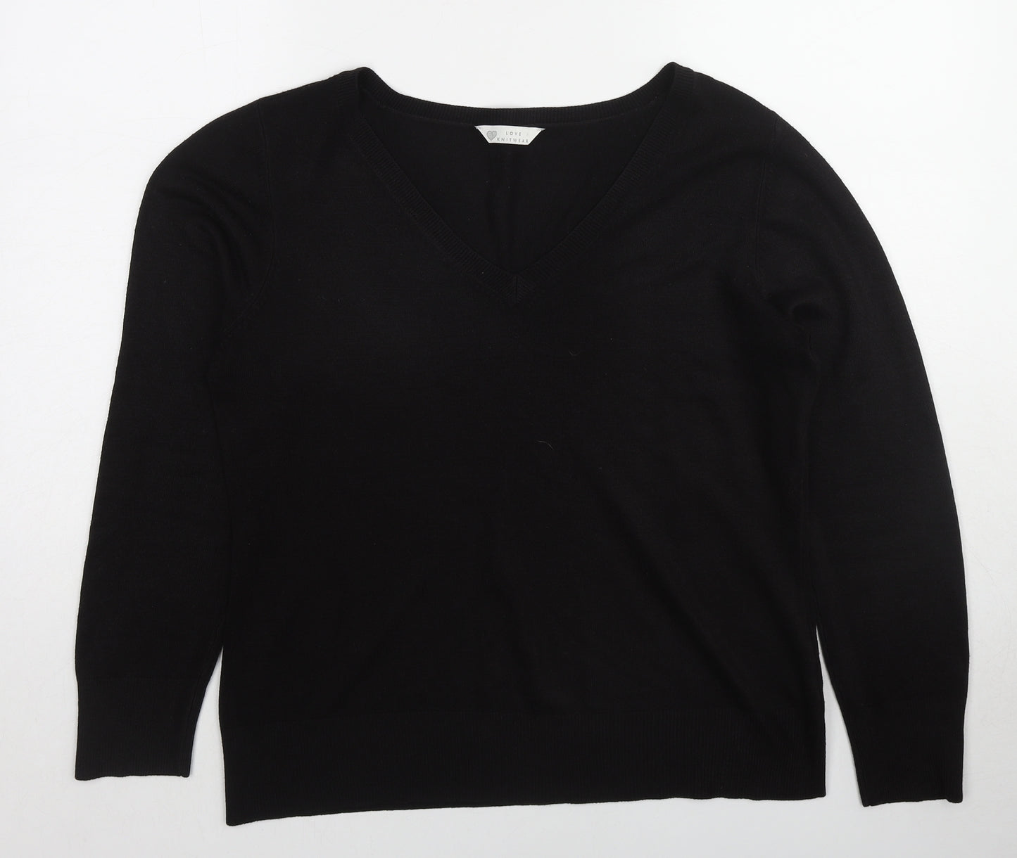 BHS Womens Black V-Neck Acrylic Pullover Jumper Size 16