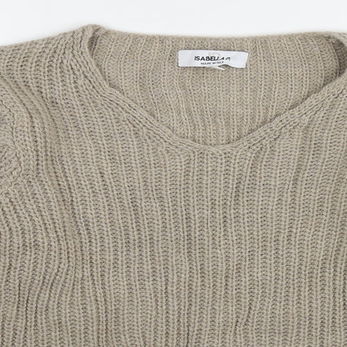 Isabella D. Womens Beige V-Neck Acrylic Pullover Jumper Size S