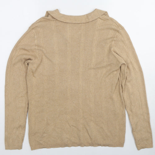 Marks and Spencer Womens Beige Collared Viscose Pullover Jumper Size 18