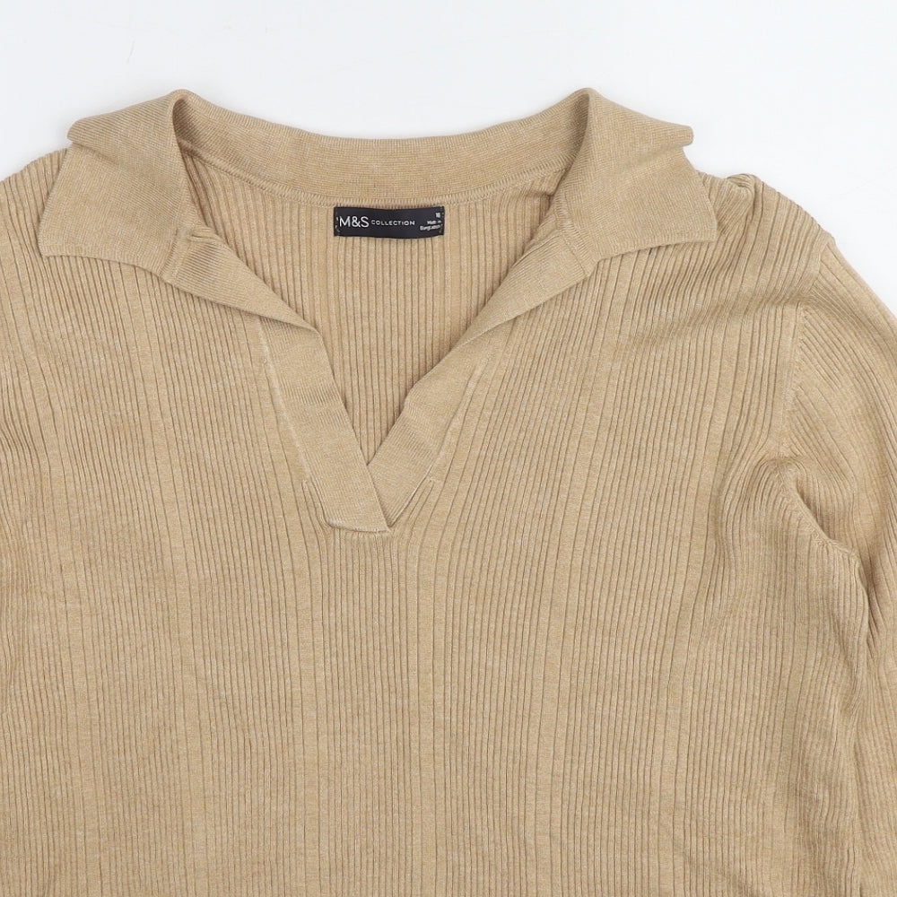Marks and Spencer Womens Beige Collared Viscose Pullover Jumper Size 18