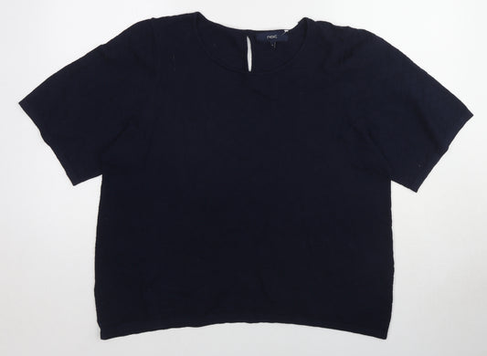 Marks and Spencer Womens Blue Nylon Basic T-Shirt Size 18 Boat Neck - Textured