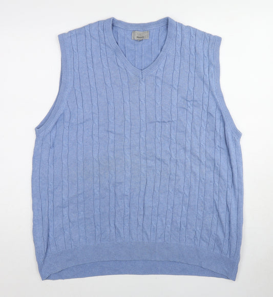 Marks and Spencer Womens Blue V-Neck Cotton Vest Jumper Size XL