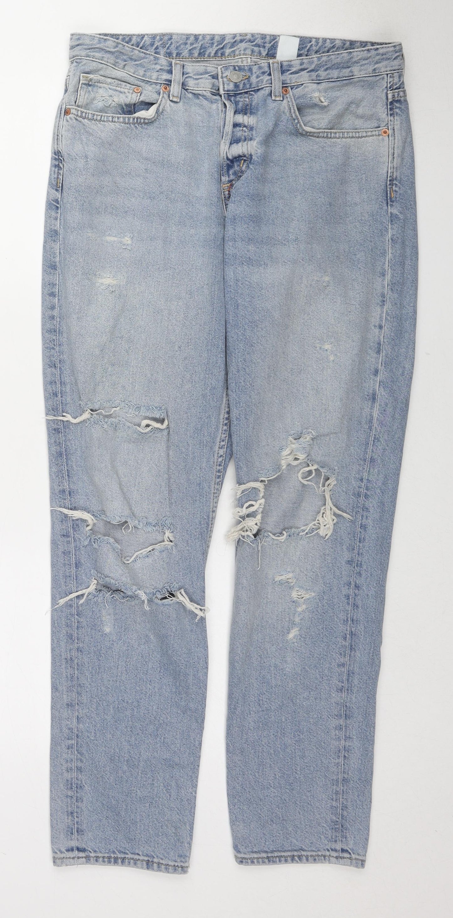 H&M Womens Blue Cotton Straight Jeans Size 28 in L29 in Regular Zip