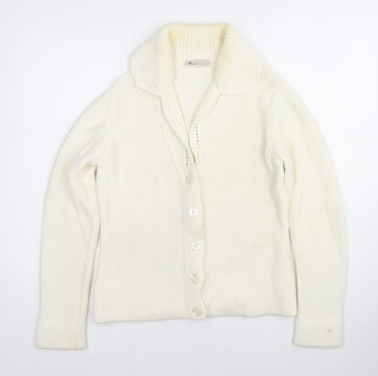 BHS Womens Ivory Collared Cotton Cardigan Jumper Size 12