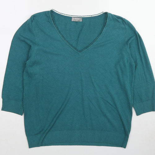 Per Una Womens Blue V-Neck Polyester Pullover Jumper Size 18