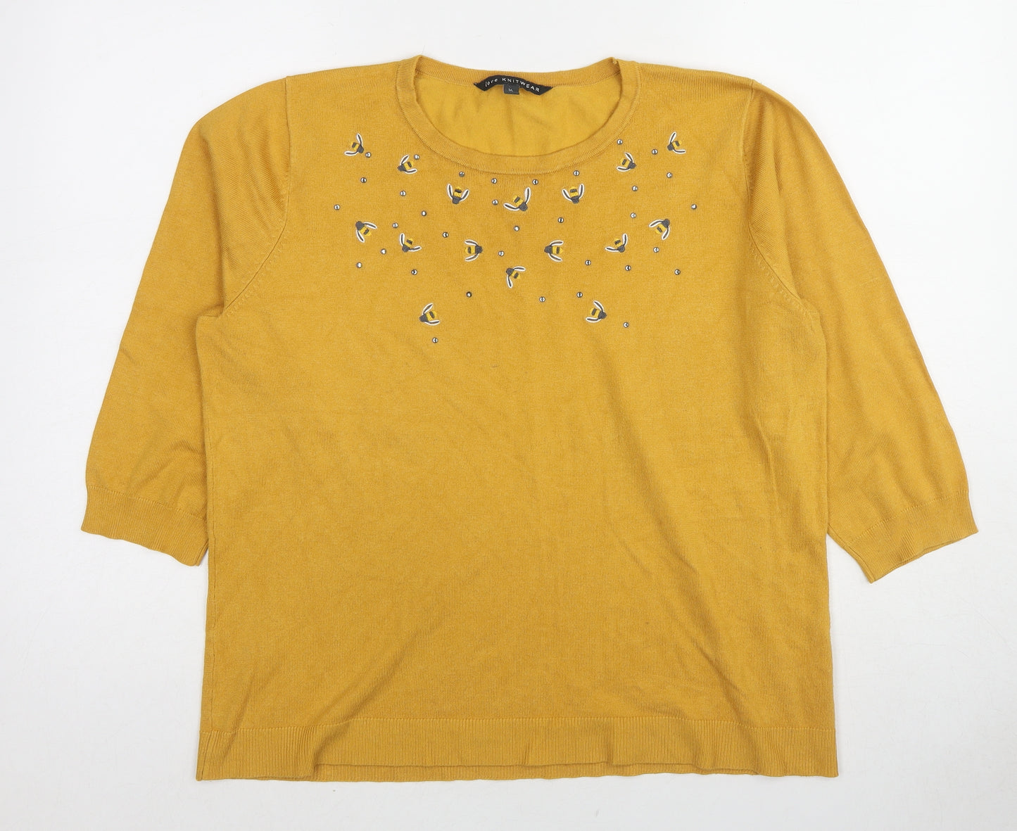 Bonmarché Womens Yellow Round Neck Viscose Pullover Jumper Size 16 - Bumble Bee