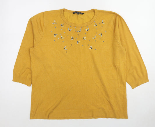 Bonmarché Womens Yellow Round Neck Viscose Pullover Jumper Size 16 - Bumble Bee