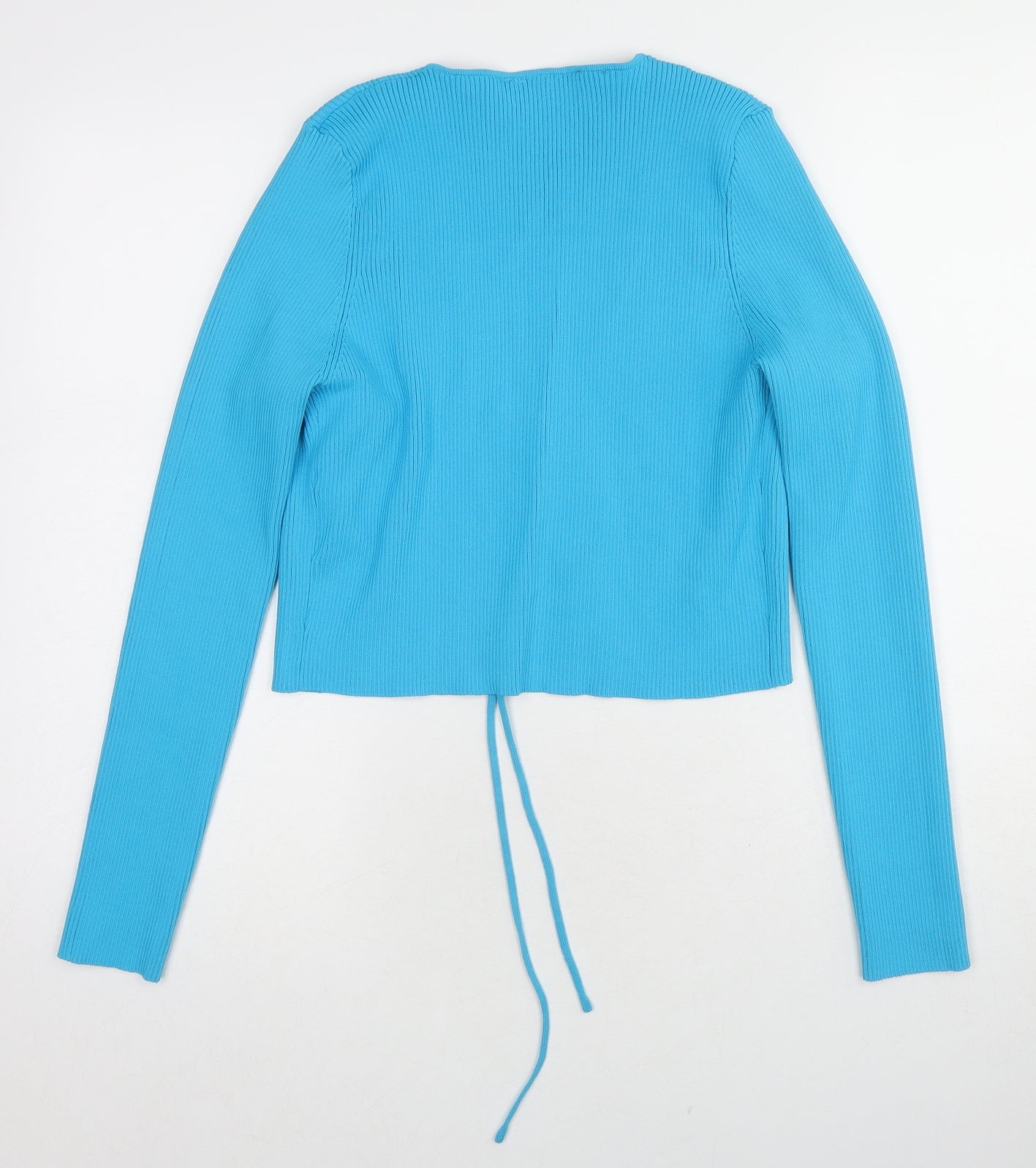 Zara Womens Blue V-Neck Nylon Cardigan Jumper Size L - Tie Front