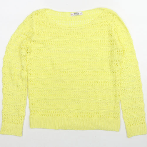 Bershka Womens Yellow Round Neck Polyester Pullover Jumper Size S
