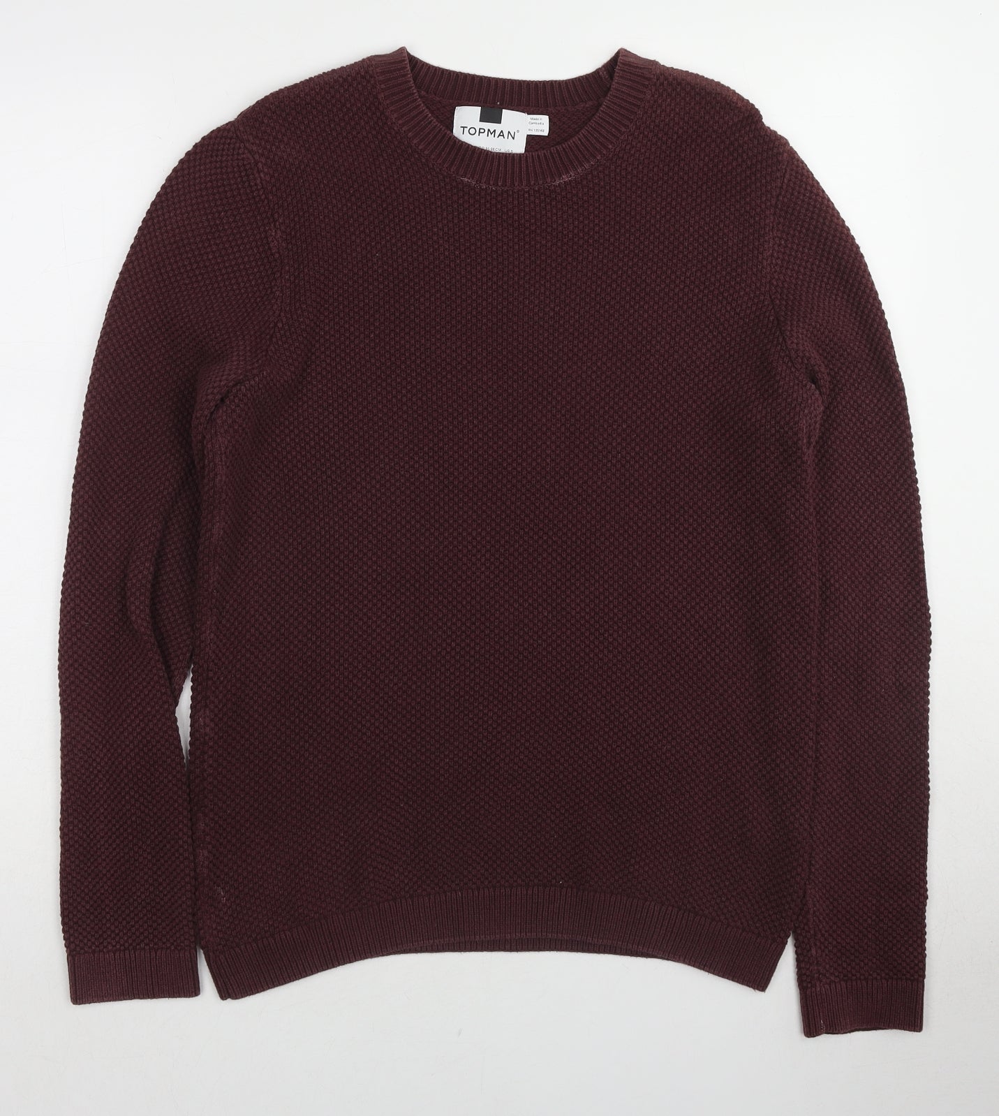 Topman Mens Red Round Neck Cotton Pullover Jumper Size S Long Sleeve