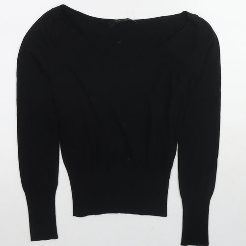 Tanex Womens Black Boat Neck Viscose Pullover Jumper Size S