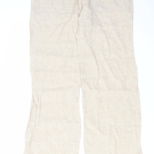 H&M Womens Beige Linen Trousers Size 14 L32 in Regular Zip