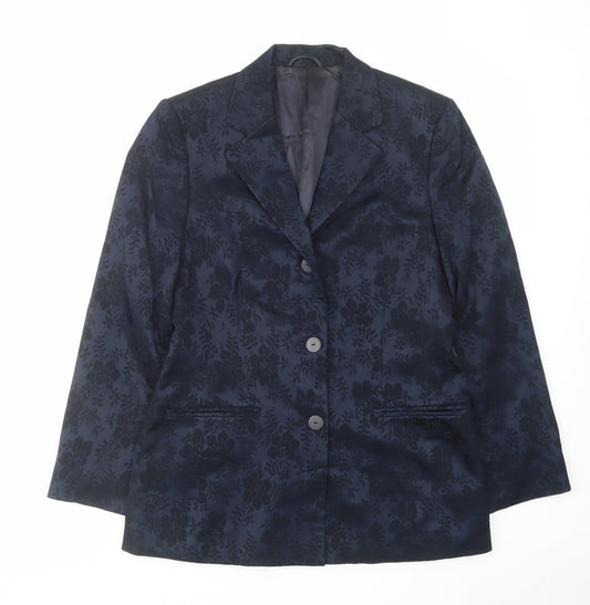 NEXT Womens Blue Floral Acetate Jacket Suit Jacket Size 12