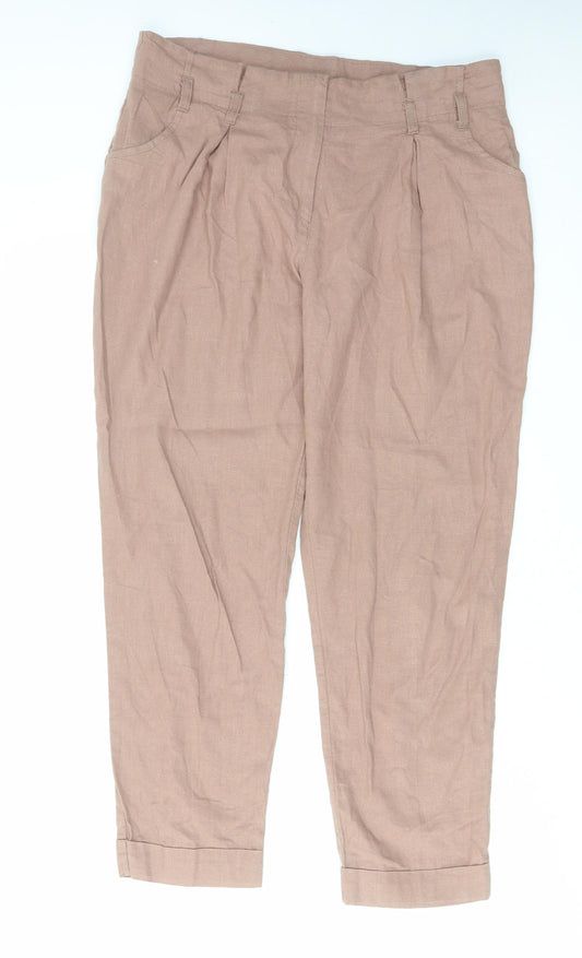 New Look Womens Pink Linen Chino Trousers Size 12 L27 in Regular Zip
