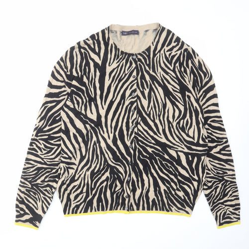 Marks and Spencer Womens Beige Round Neck Animal Print Viscose Cardigan Jumper Size 22 - Tiger Print