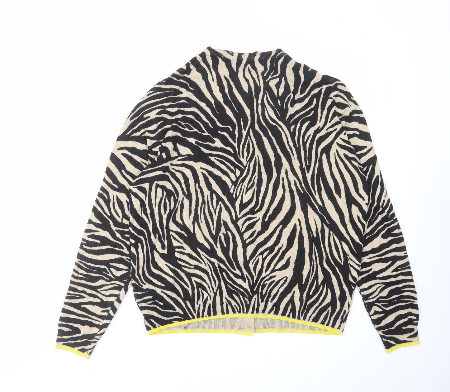 Marks and Spencer Womens Beige Round Neck Animal Print Viscose Cardigan Jumper Size 22 - Tiger Print