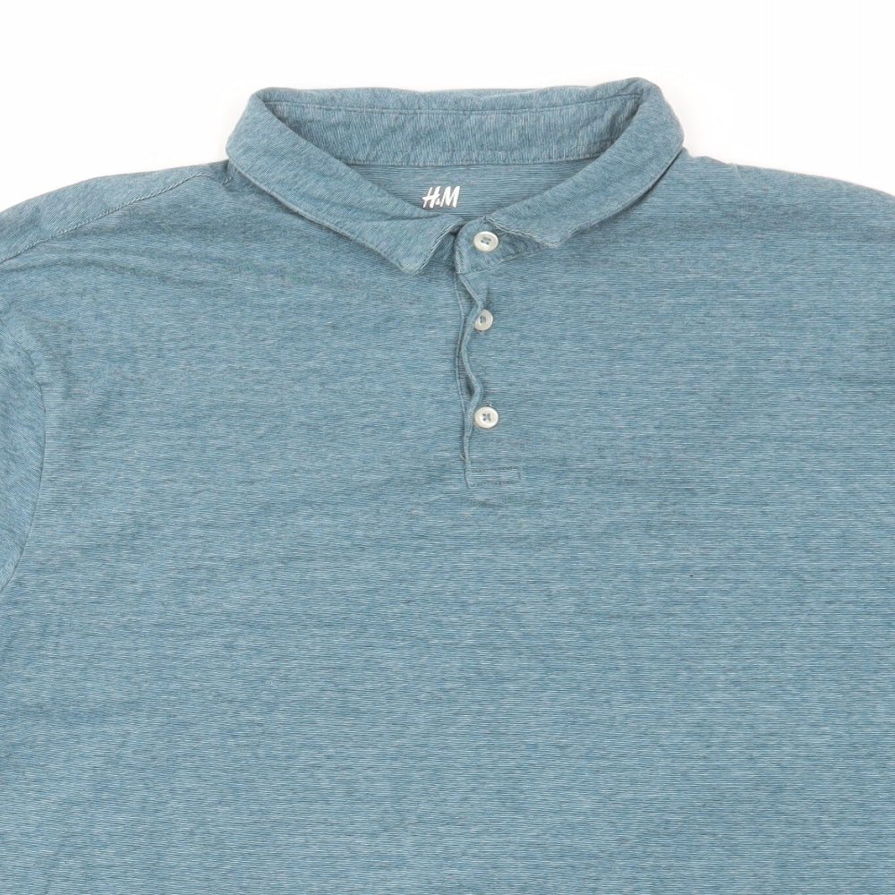 H&M Mens Blue Cotton Polo Size XL Collared Button