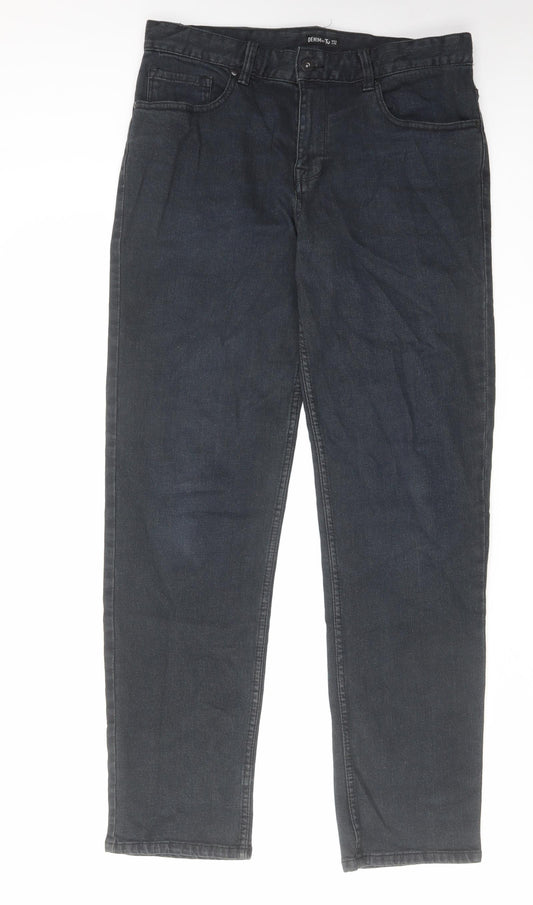TU Mens Blue Cotton Straight Jeans Size 32 in L32 in Regular Zip