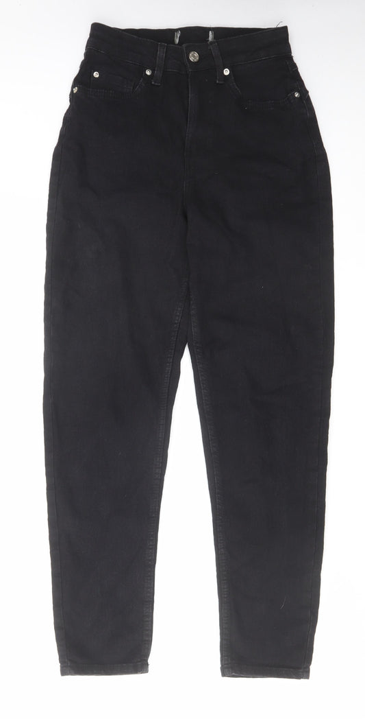 Primark Womens Black Cotton Tapered Jeans Size 6 L28 in Regular Zip