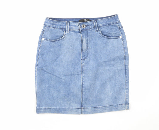 Missguided Womens Blue Cotton A-Line Skirt Size 10 Zip