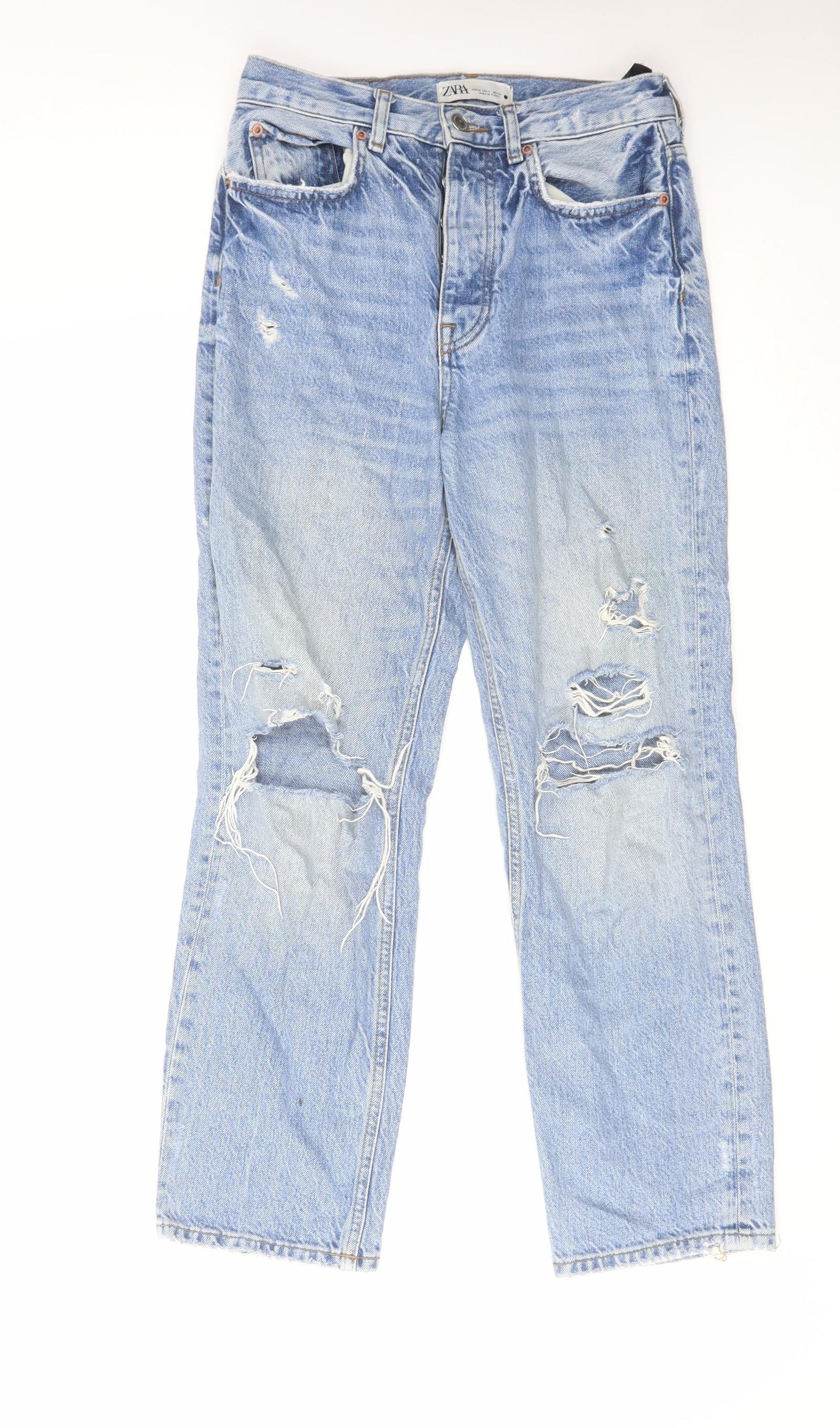 Zara Womens Blue Cotton Straight Jeans Size 8 L27 in Regular Button