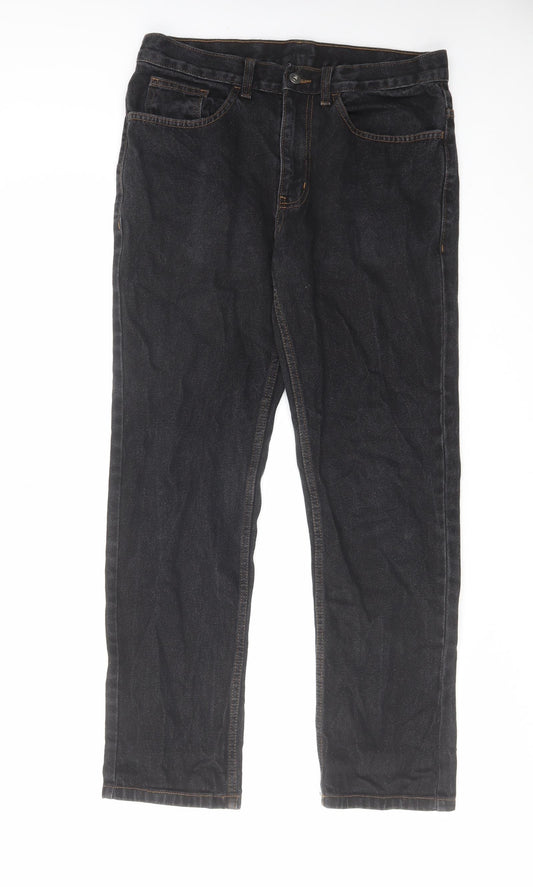 George Mens Black Cotton Straight Jeans Size 32 in L30 in Regular Zip