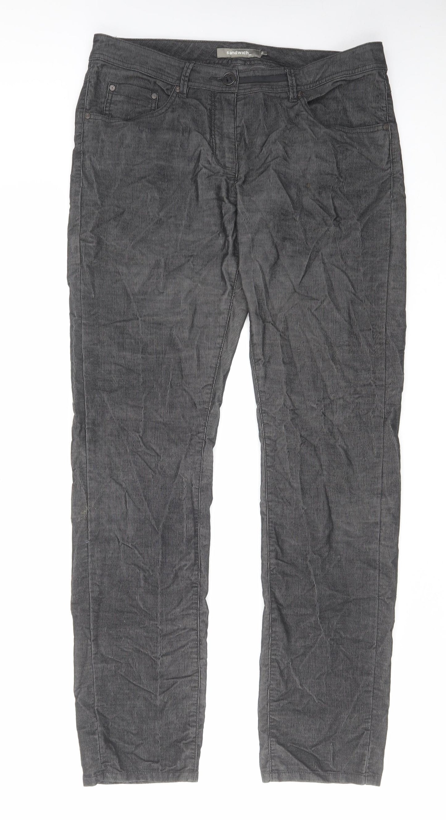 Sandwich Womens Grey Cotton Trousers Size 12 L32 in Regular Zip