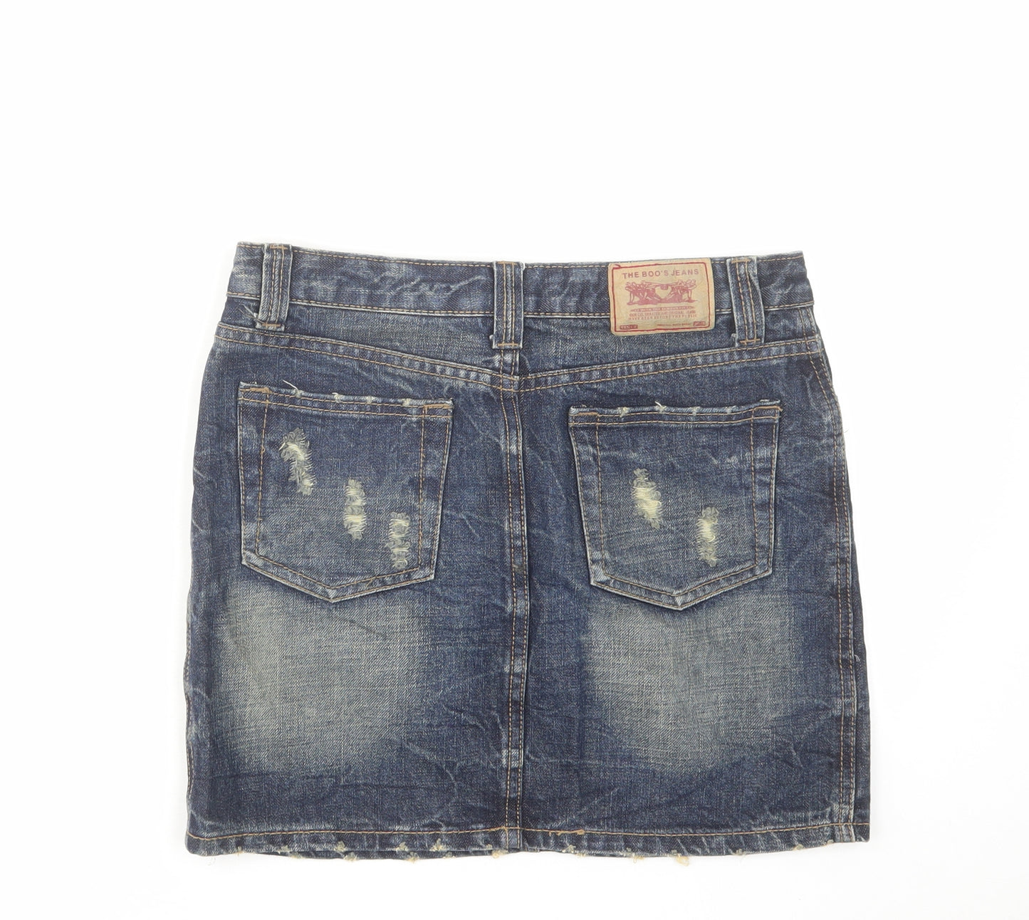 Boo's Jeans Womens Blue Cotton Mini Skirt Size M Zip - Distressed look