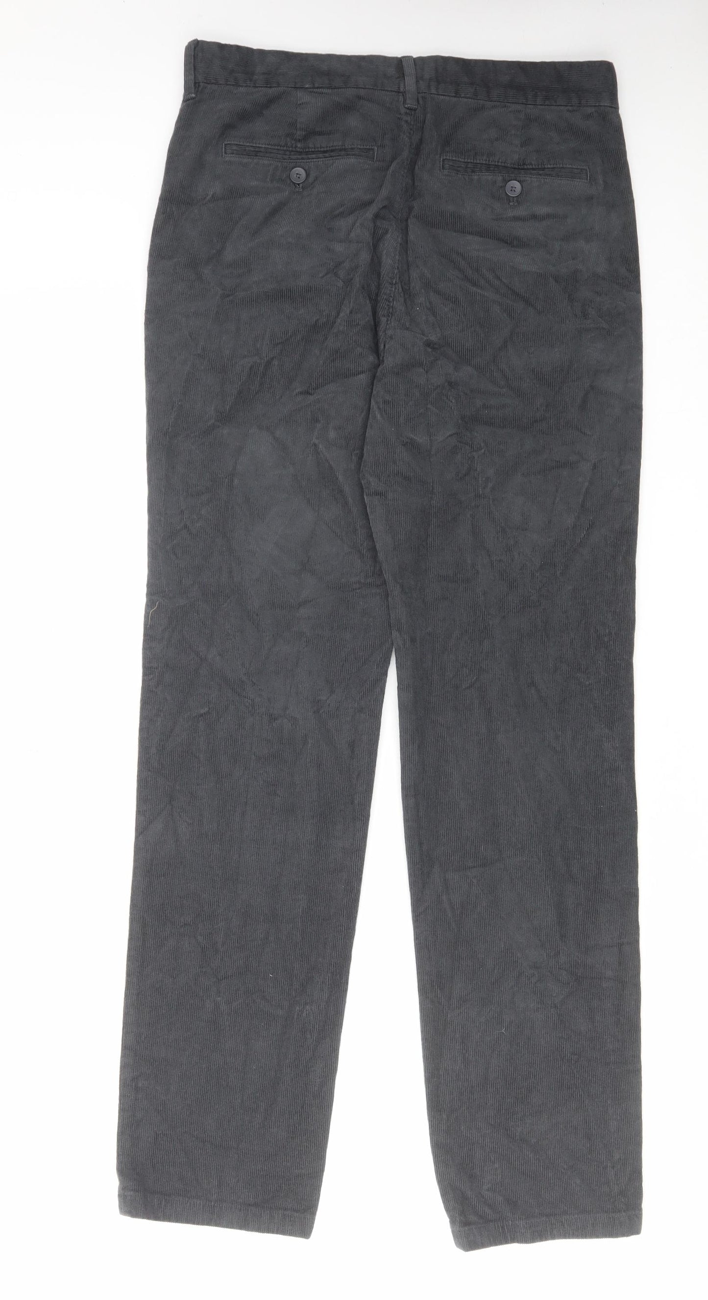Marks and Spencer Mens Grey Cotton Chino Trousers Size 30 in L33 in Regular Zip