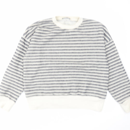 Zara Womens Grey Striped Polyester Pullover Sweatshirt Size M Pullover