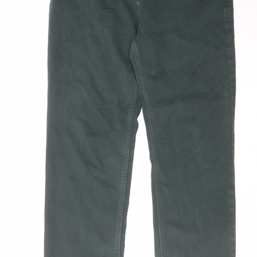 Marks and Spencer Womens Green Cotton Straight Jeans Size 14 L30 in Regular Zip