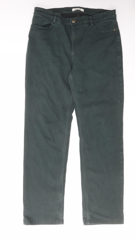 Marks and Spencer Womens Green Cotton Straight Jeans Size 14 L30 in Regular Zip