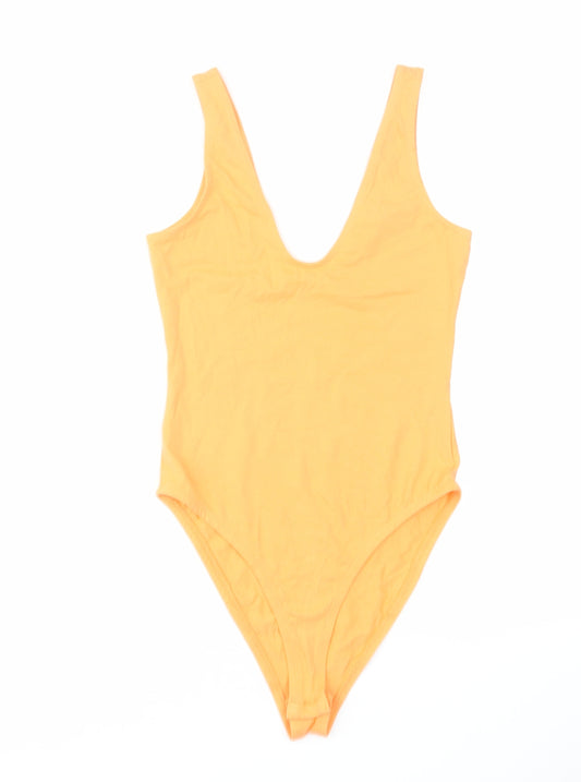 Miss Selfridge Womens Orange Cotton Bodysuit One-Piece Size 8 Snap