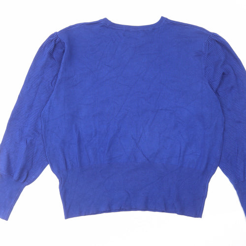 Marks and Spencer Womens Blue Round Neck Viscose Pullover Jumper Size XL