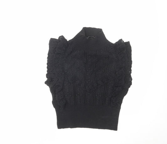 Zara Womens Black High Neck Cotton Vest Jumper Size M