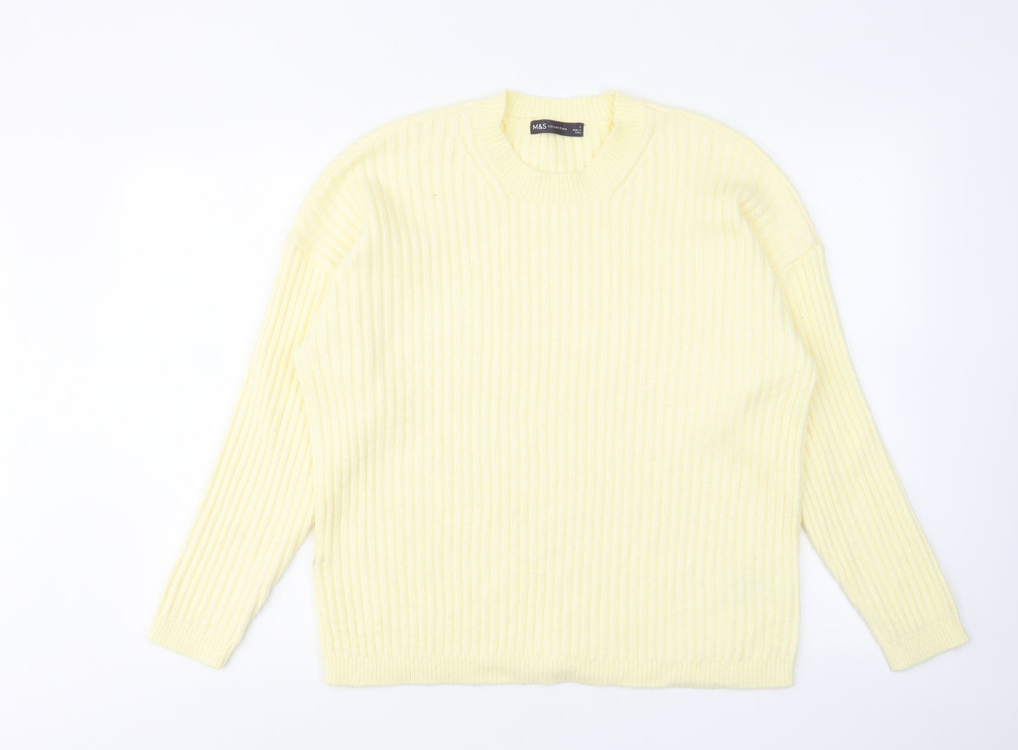 Marks and Spencer Womens Yellow Round Neck Acrylic Pullover Jumper Size L
