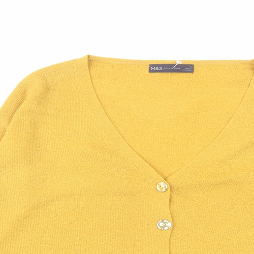 Marks and Spencer Womens Yellow V-Neck Acrylic Cardigan Jumper Size XS