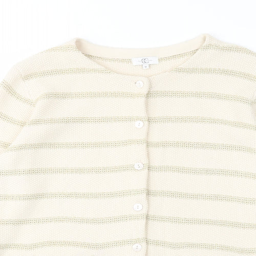 Country Casuals Womens Beige Round Neck Striped Cotton Cardigan Jumper Size M