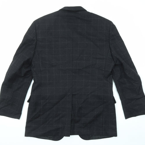 Reporter Mens Black Check Wool Jacket Suit Jacket Size 48 Regular