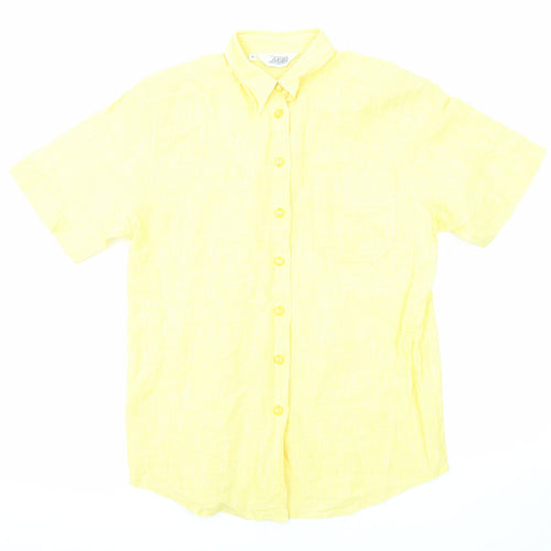 La Kerko Mens Yellow Linen Button-Up Size M Collared Button
