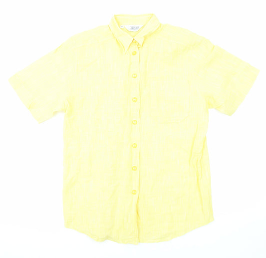 La Kerko Mens Yellow Linen Button-Up Size M Collared Button