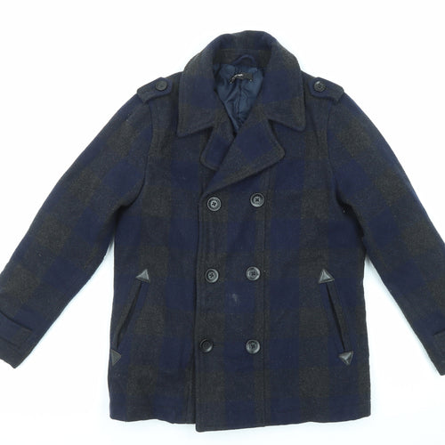 Autograph Girls Blue Check Jacket Coat Size 9-10 Years Button