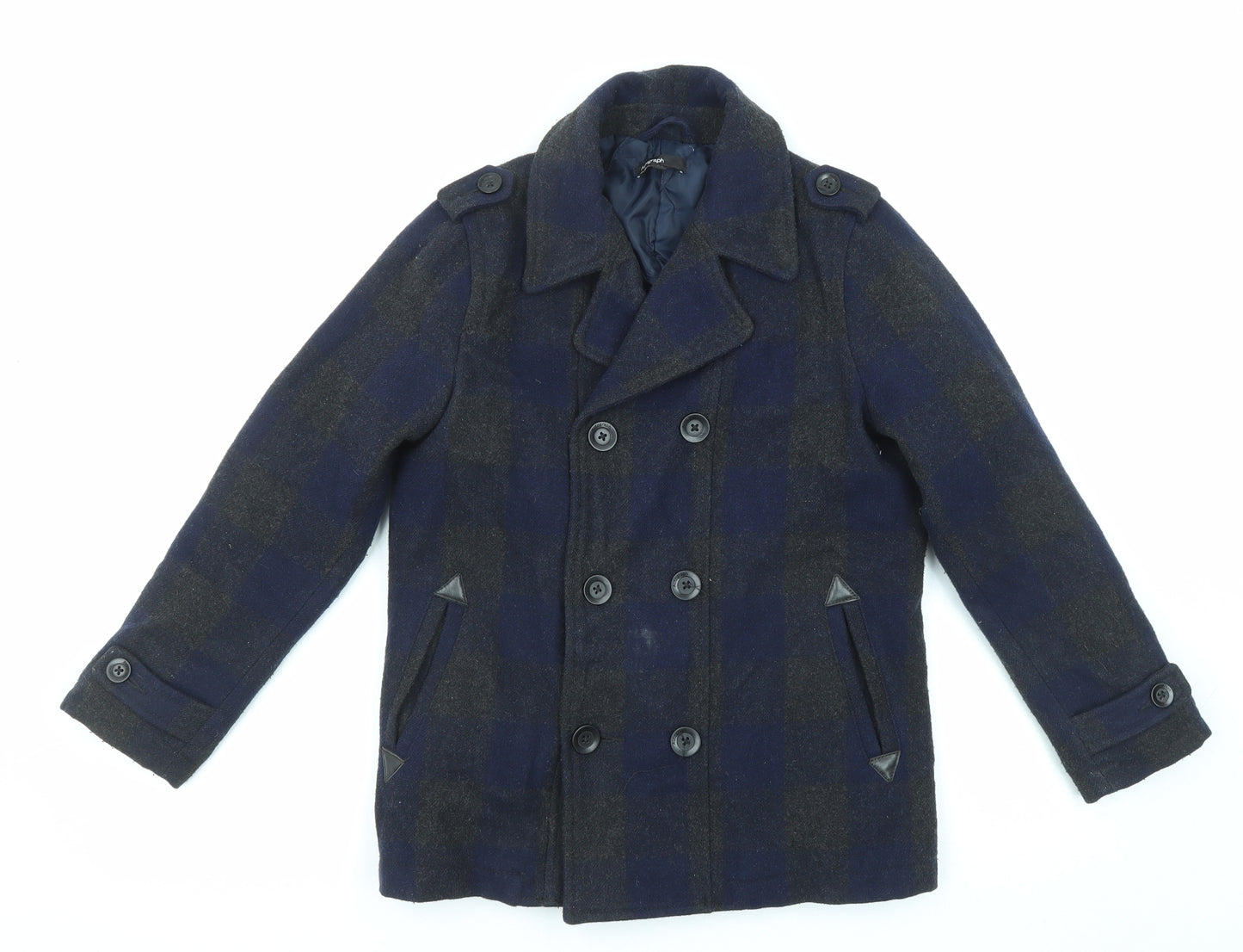 Autograph Girls Blue Check Jacket Coat Size 9-10 Years Button