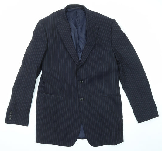Marks and Spencer Mens Blue Striped Wool Jacket Suit Jacket Size 42 Regular - Longline