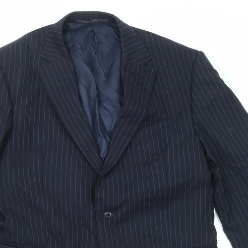 Marks and Spencer Mens Blue Striped Wool Jacket Suit Jacket Size 42 Regular - Longline