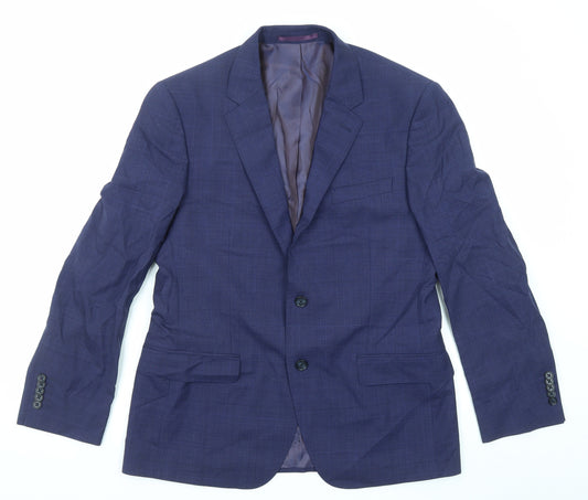T.M.Lewin Mens Blue Plaid Wool Jacket Suit Jacket Size 40 Regular - Five-Button Sleeve