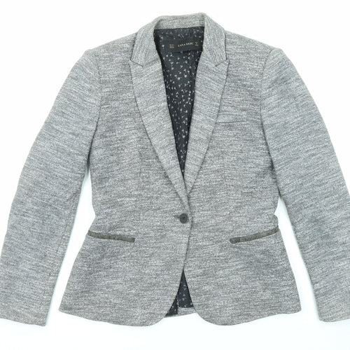 Zara Womens Grey Geometric Jacket Blazer Size M Button